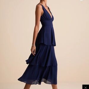 Navy blue sleeveless tiered dress